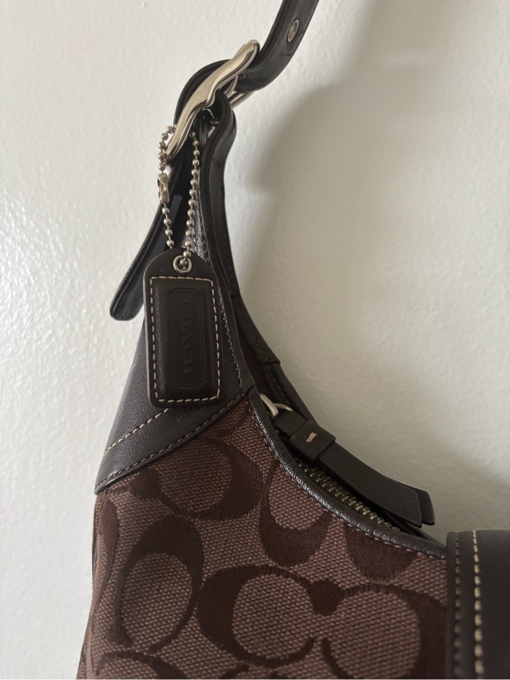 Coach Brown Signature Canvas Hobo with Dark Brown Leather Trim - Picture 9 of 13